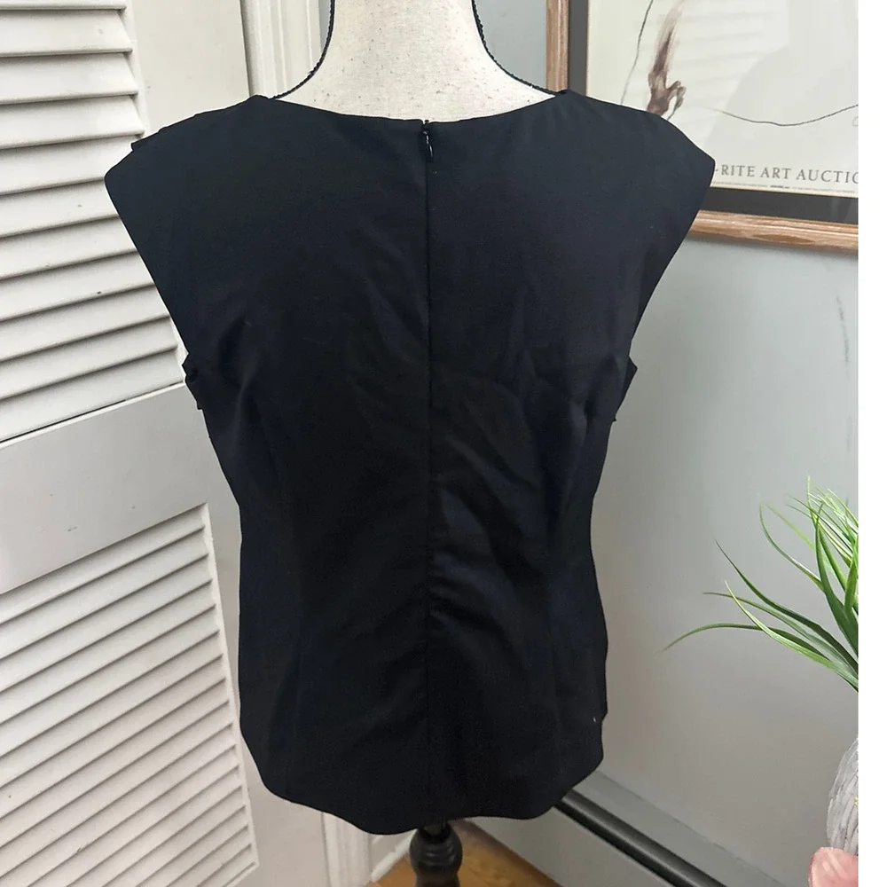 Escada Top Womens US 10 Black Crepe Sleeveless Peplum Minimalist Quiet Luxury - Picture 7 of 12